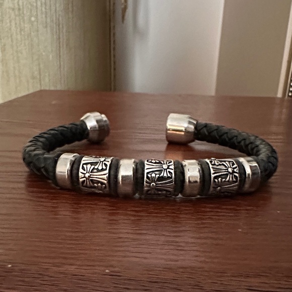 Men's Black and Silver Braided Cuff Bracelet - Picture 1 of 2